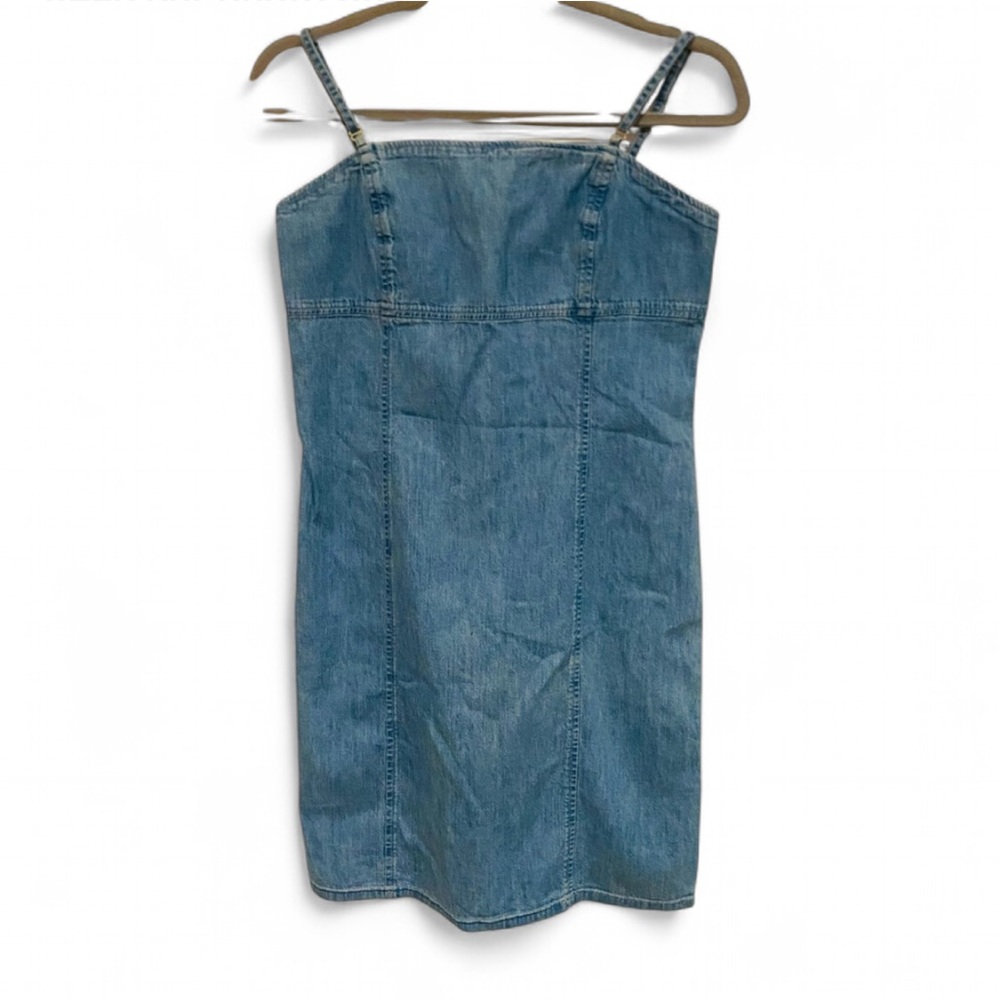 VINTAGE 90’S Y2K JONES JEANS SPAGHETTI STRAP 100% COTTON MINI DENIM DRESS SIZE 8